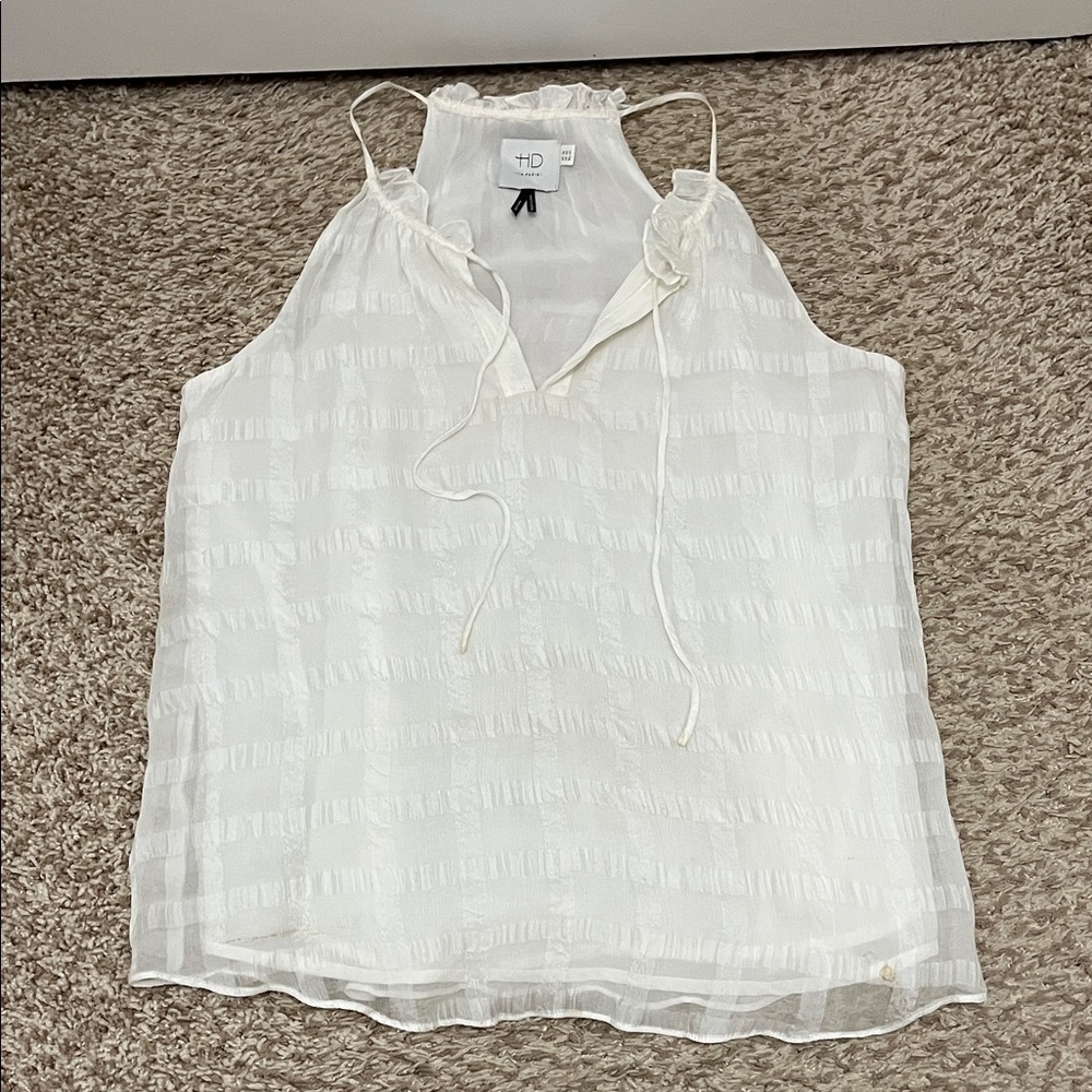 HD in Paris Anthropologie White Silk Shadow Pane V Neck Blouse Tank Top - Size 2